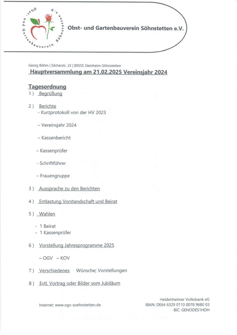 Programm Hauptversammlung 2025